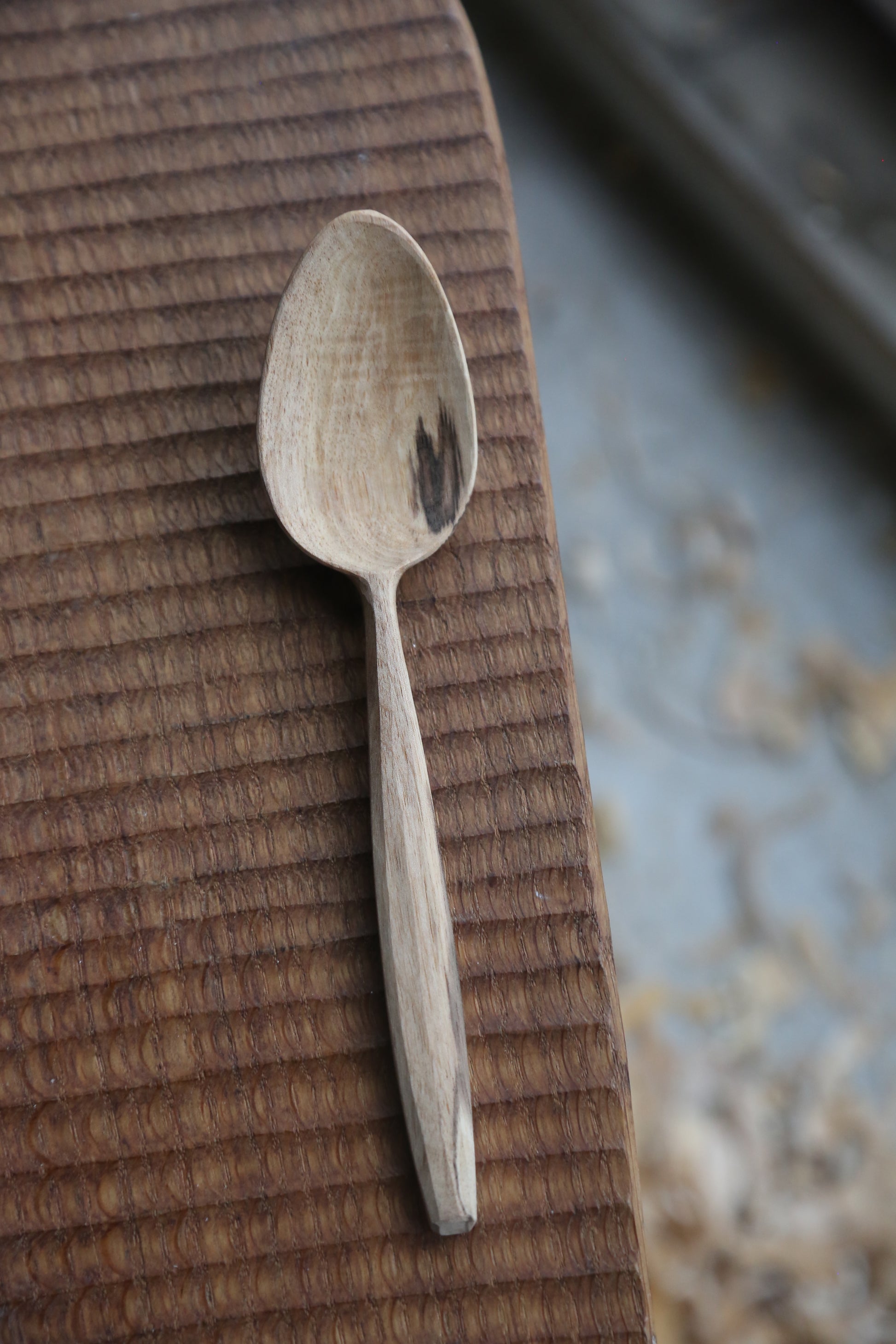 Walnut eating spoon. hand carved walnut eating spoon. hand carved spoon. rippled wood.